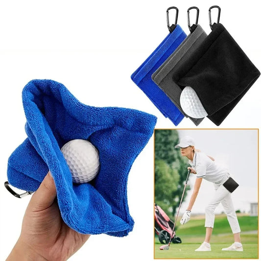 Square Microfiber Golf Ball Cleaning Towel with Carabiner Hook Water